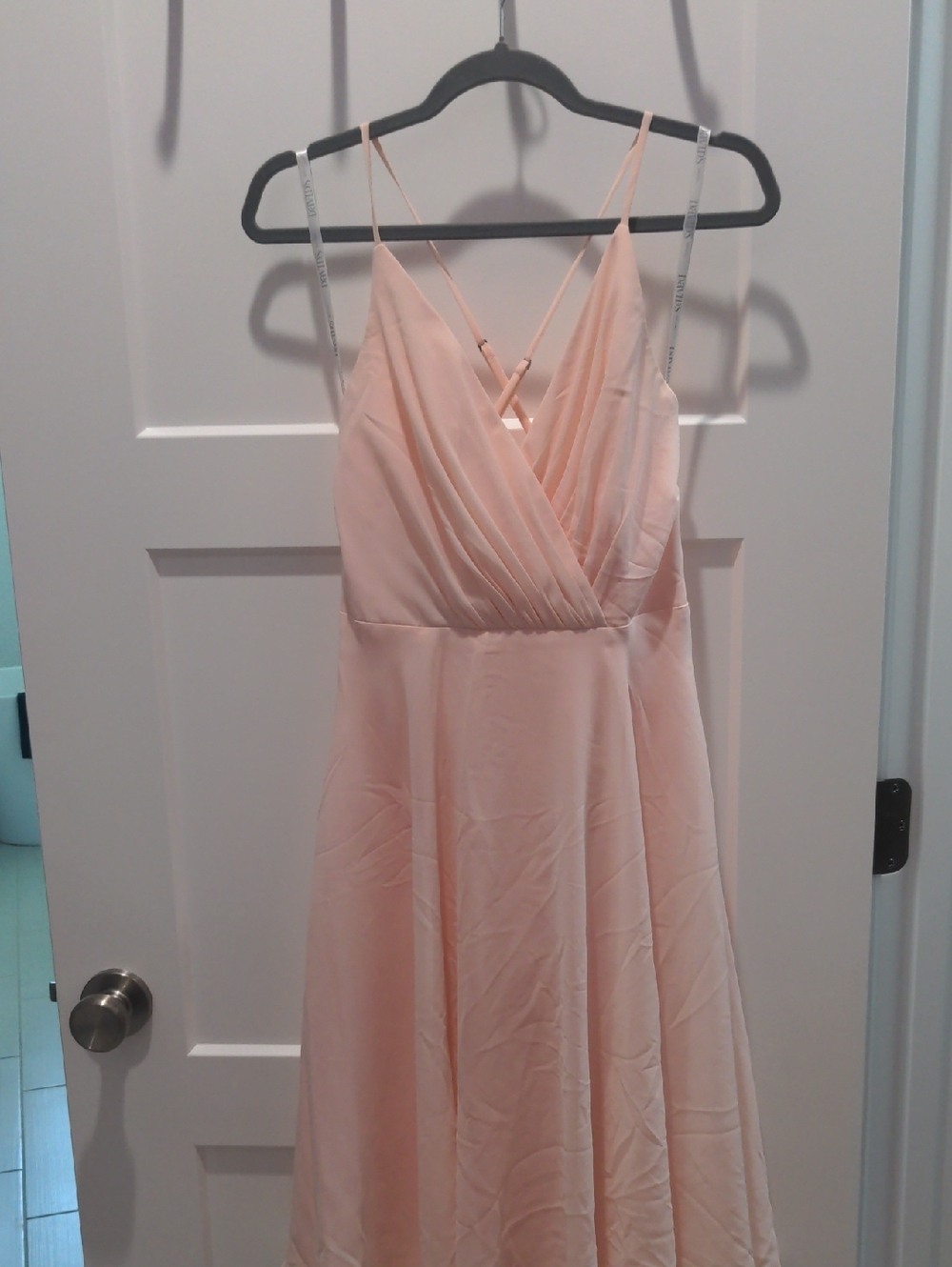 David's Bridal Light Blush Spaghetti Strap Midi Dress